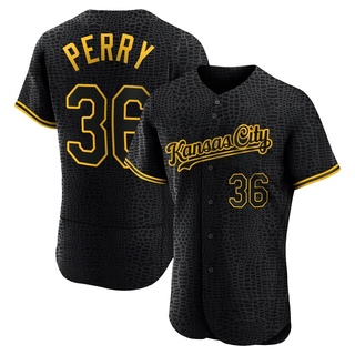 Authentic Gaylord Perry Men's Kansas City Royals Snake Skin City Jersey - Black