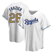 Replica Adam Frazier Men's Kansas City Royals White Home Jersey - Gold