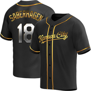 Replica Bret Saberhagen Men's Kansas City Royals Alternate Jersey - Black Golden