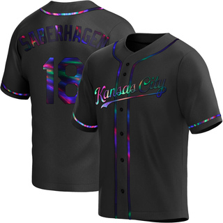 Replica Bret Saberhagen Men's Kansas City Royals Alternate Jersey - Black Holographic