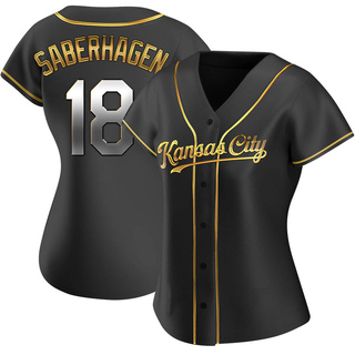 Replica Bret Saberhagen Women's Kansas City Royals Alternate Jersey - Black Golden