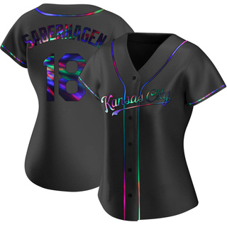 Replica Bret Saberhagen Women's Kansas City Royals Alternate Jersey - Black Holographic