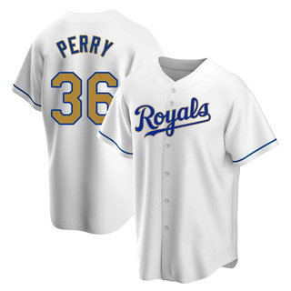 Replica Gaylord Perry Men's Kansas City Royals White Home Jersey - Gold