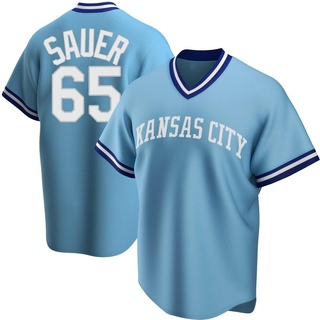 Replica Matt Sauer Men's Kansas City Royals Road Cooperstown Collection Jersey - Light Blue