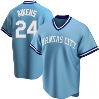 Replica Willie Aikens Men's Kansas City Royals Road Cooperstown Collection Jersey - Light Blue